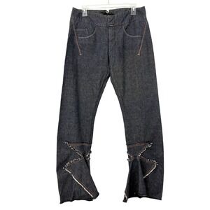 Vintage Y2K Marithe Francois Girbaud Lace A Lot Flared Jeans Size 30 Blue Black